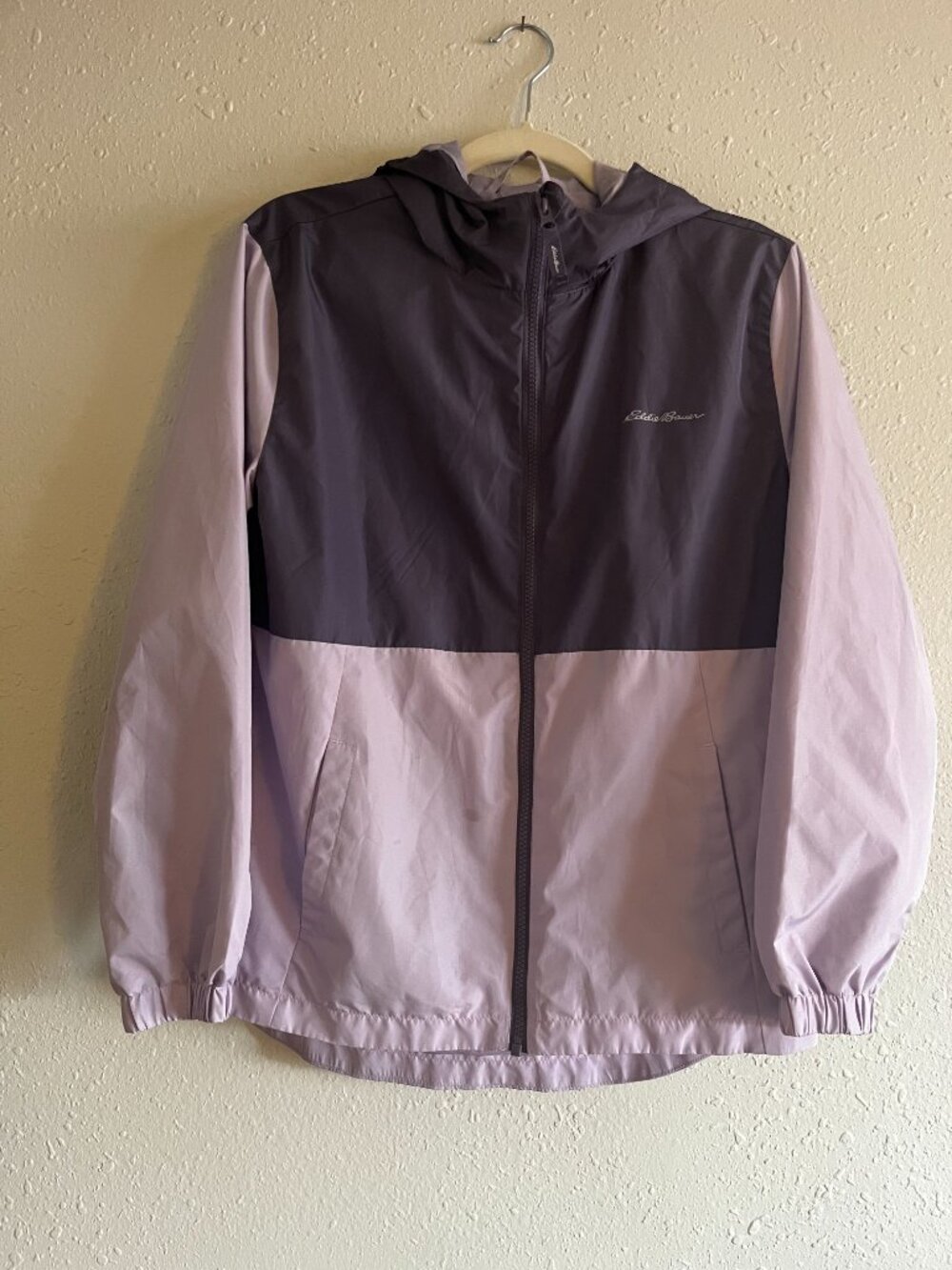 Eddie Bauer Girls Rain Jacket L 14/16 Purple lilac hooded Windbreaker Coat